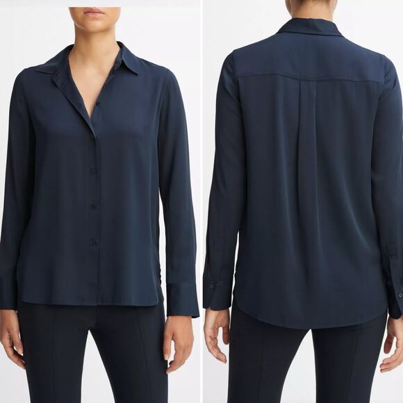Vince Navy Stretch Silk Blouse XL - Picture 1 of 6